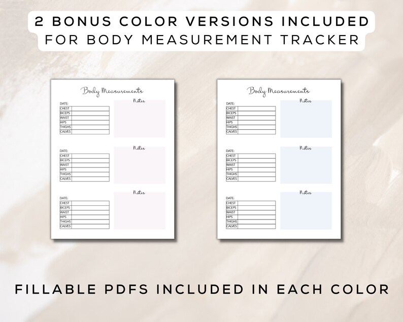 Weekly Fitness Planner Body Measurement Tracker, Printable Fillable PDF