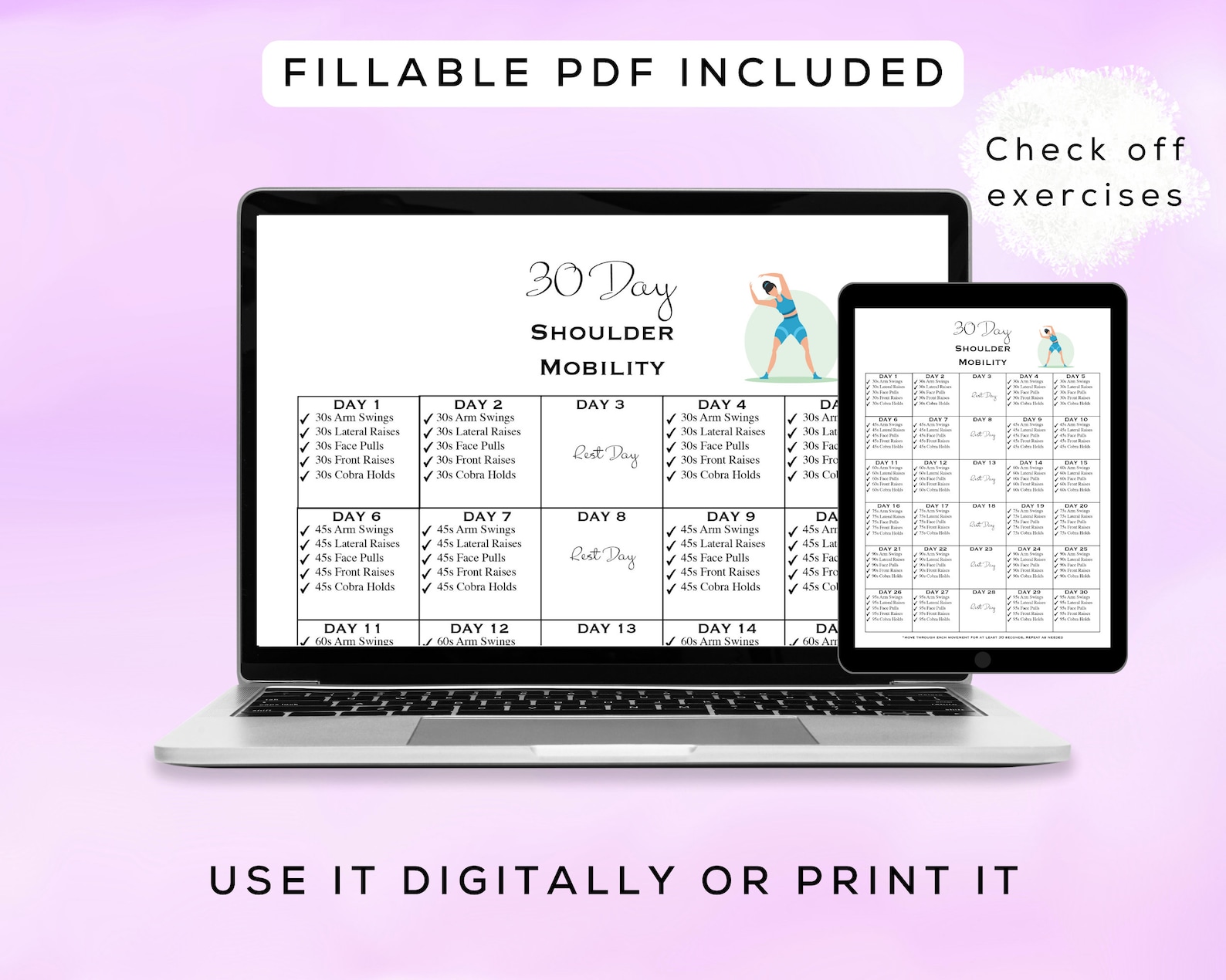 30 Day Shoulder Mobility Challenge Printable Fillable PDF Easy to ...