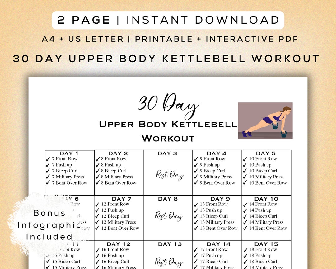 30 Day Kettlebell Upper Body Workout Printable + Digital Gym Guide ...