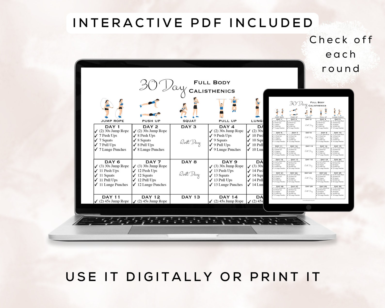 30 Day Full Body Calisthenics Workout Plan Printable + Interactive PDF ...