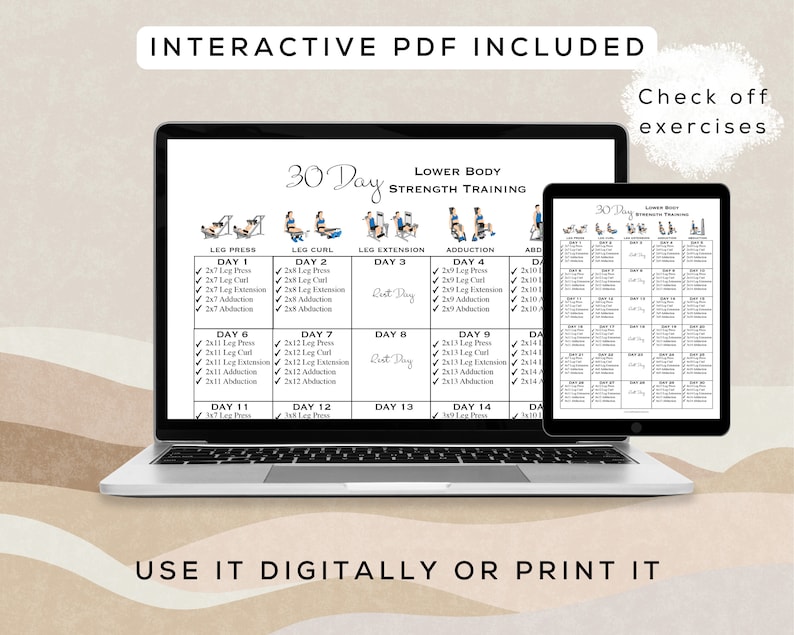 30 Day Lower Body Strength Training Workout Printable + Interactive PDF ...