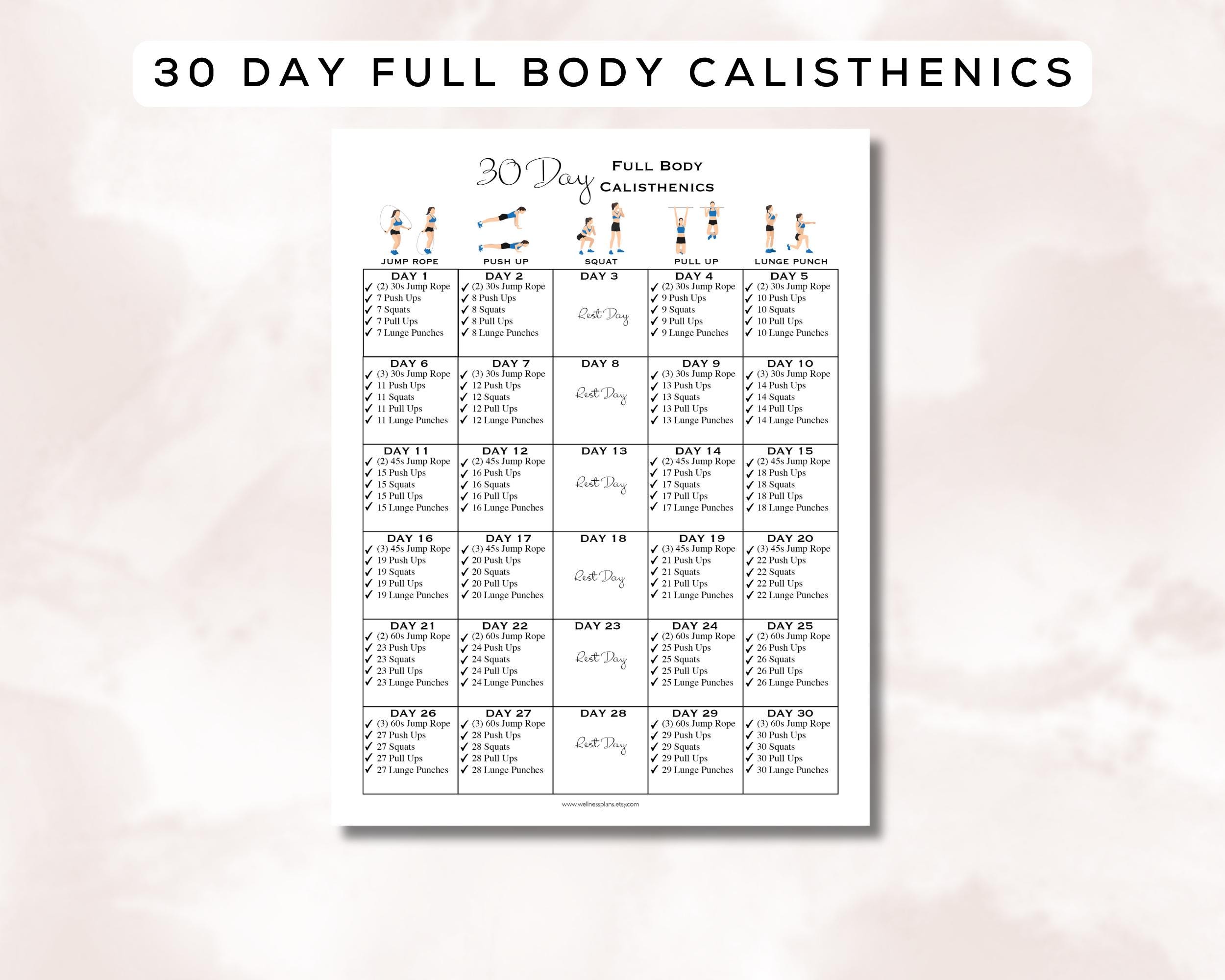 30 Day Calisthenics Workout Bundle | Printable + Interactive PDF, Easy ...
