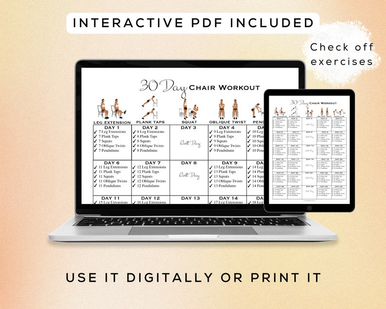 30 Day Chair Workout Printable + Interactive PDF | Easy to Follow ...