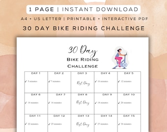 30 Day Bike Riding Challenge Printable + Interactive PDF, Digital Gym Guide, Easy to Follow, Beginner Friendly Cardio Workout | A4 + Letter