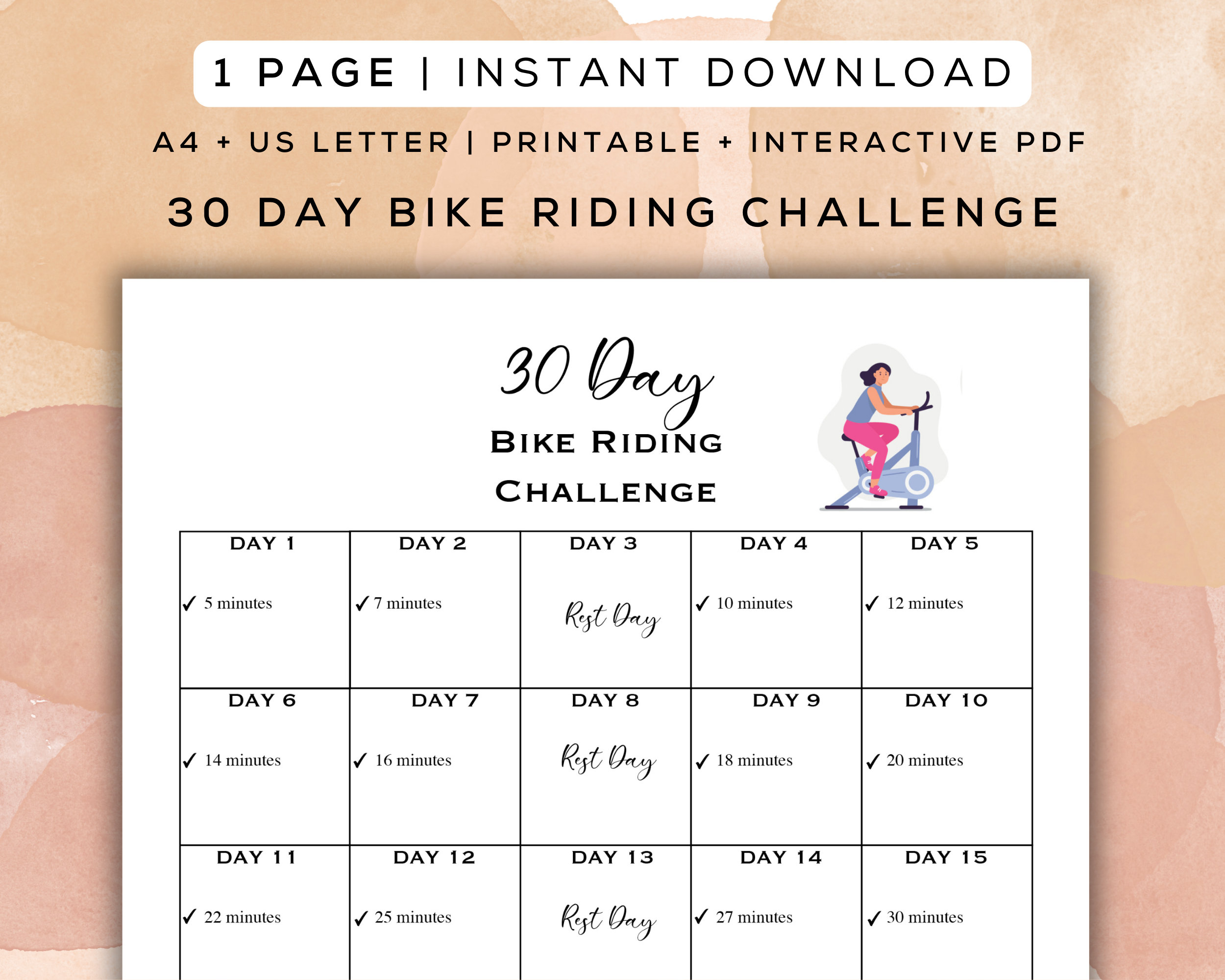 30 Day Bike Riding Challenge Printable Interactive PDF Digital Gym Guide Easy to Follow Beginner Friendly Cardio Workout A4 Letter Etsy