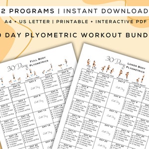 Paquete de entrenamiento pliométrico de 30 días para imprimir + PDF interactivo / 2 programas, guía digital para principiantes fácil de seguir / A4 + carta de EE. UU.
