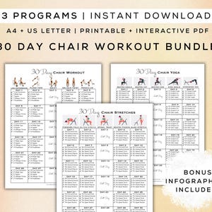 30 Tage Chair Workout Bundle Printable + Interaktive PDFs | Leicht zu befolgendes, anfängerfreundliches Workout, Digital Gym Guide | A4 + US Letter