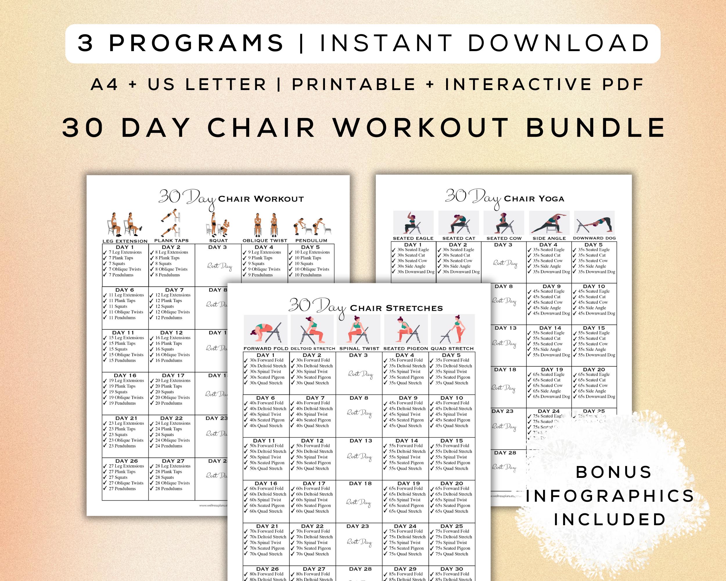 30 Day Chair Workout Bundle Printable + Interactive Pdfs | Easy to ...