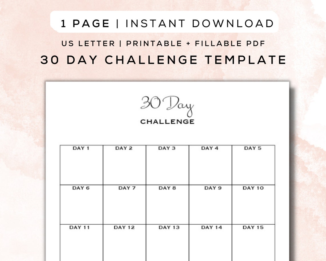 30 Day Challenge Printable Fillable PDF Easy to Use Template for ...