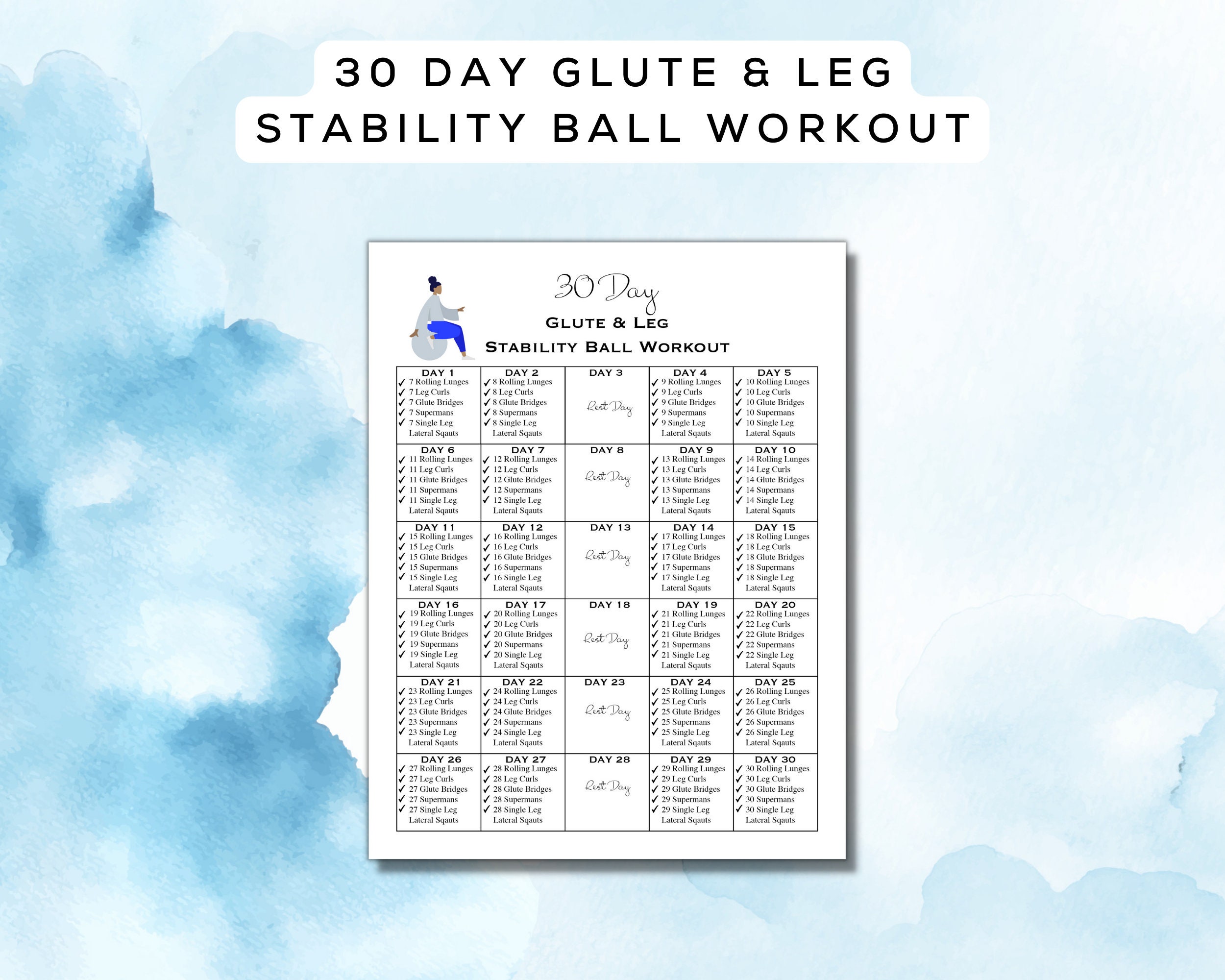 30 Day Booty Builder Bundle Printable Fillable PDF 4 Glute Leg Workout ...