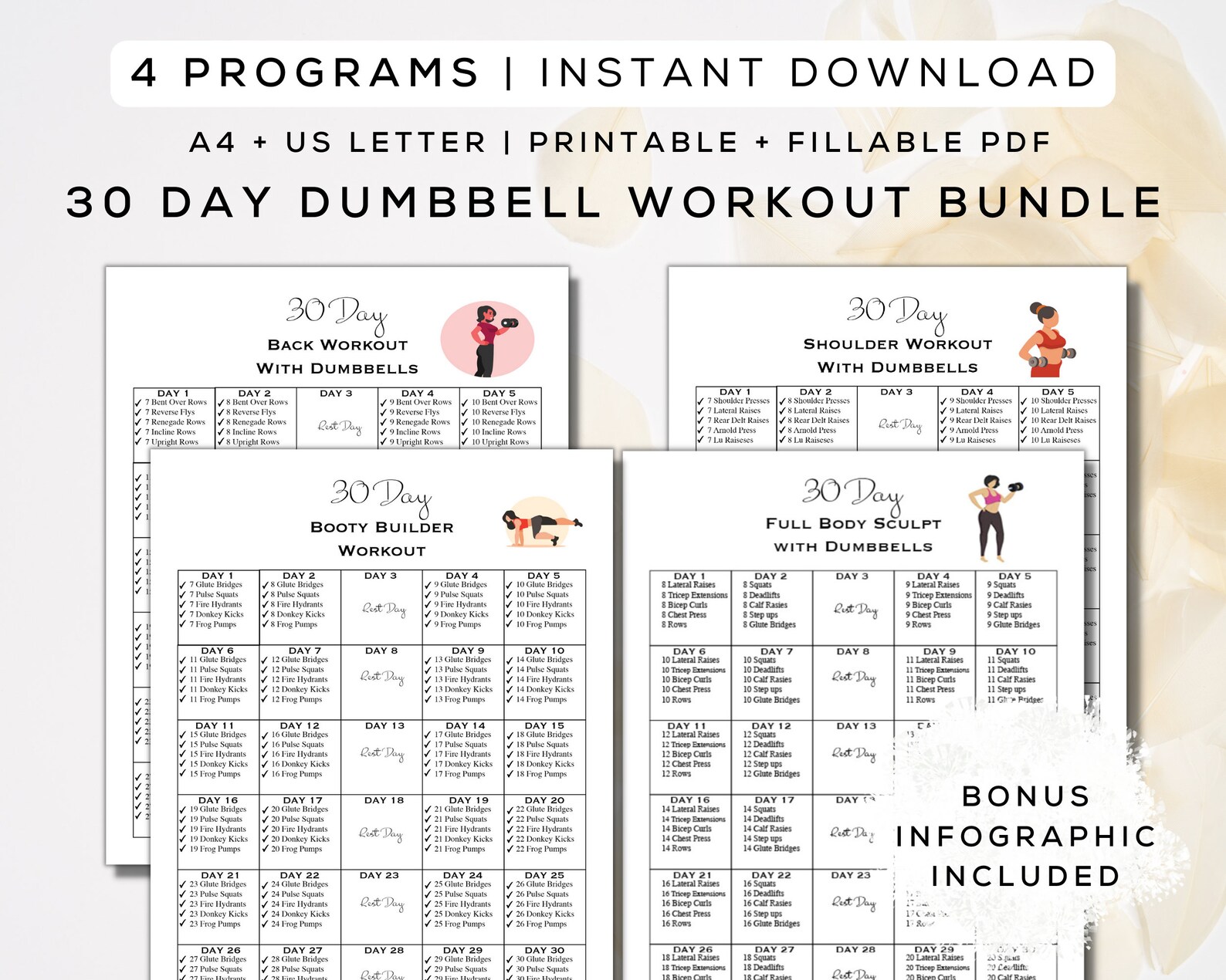30 Day Dumbbell Workout Bundle Printable Fillable PDF 4 - Etsy Canada