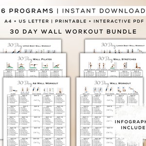 30 Day Wall Workout Bundle Printable + Interactive PDF | 6 Workout Plans, Easy to Follow Gym Guides, Home Workout Plans | A4 + Letter