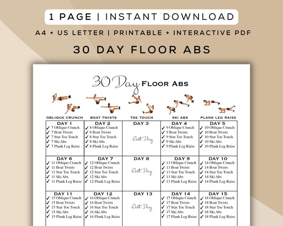 Buy 30 Day Floor Ab Workout Printable Interactive PDF Easy to Follow Program Beginner Friendly Digital Home Workout Guide A4 US Letter Online in India Etsy