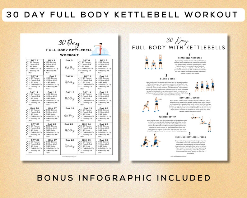 Kettlebell Program.pdf 30 Day Kettlebell Workout Bundle Printable + Digital Gym Guide | Bonus ...