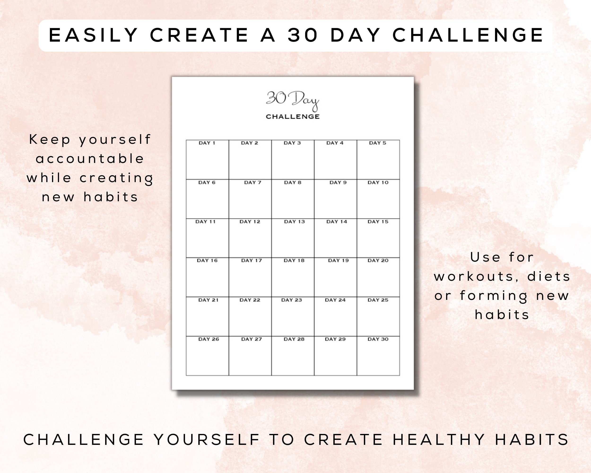 30 Day Challenge Printable Fillable PDF Easy to Use Template for ...