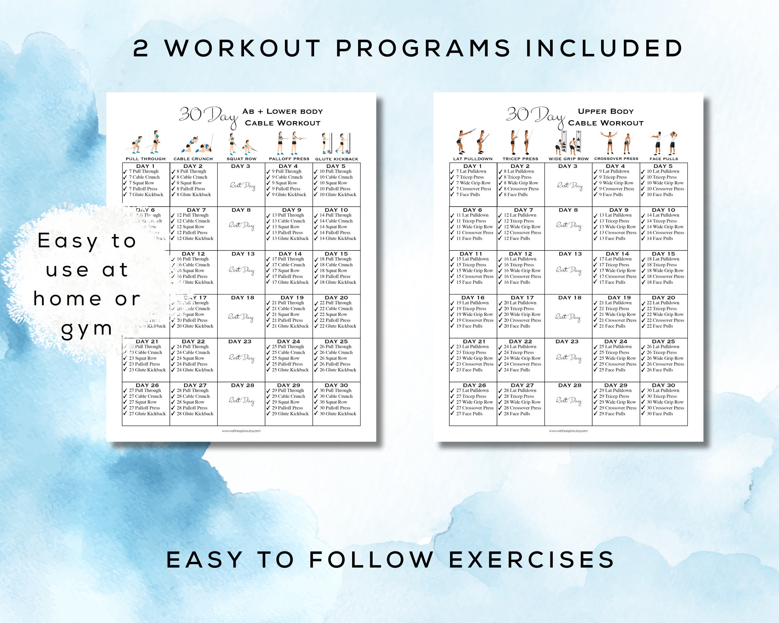 30 Day Cable Workout Bundle Printable + Interactive PDF | 2 Programs ...