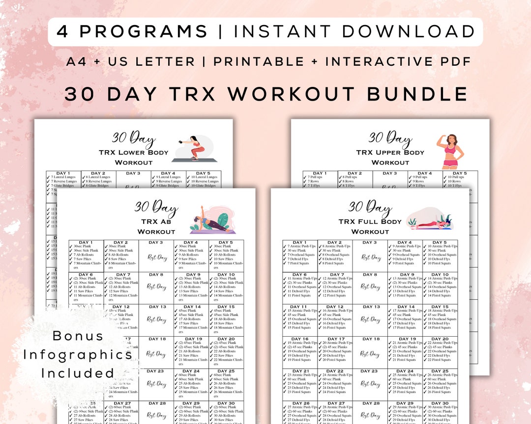 30 Day Full Body TRX Workout Bundle Printable + Digital Gym Guide