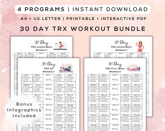 Ensemble d'entraînement TRX complet du corps de 30 jours imprimable + guide numérique de la salle de sport | Infographie en prime incluse | Programme de remise en forme facile à suivre | A4 + lettre