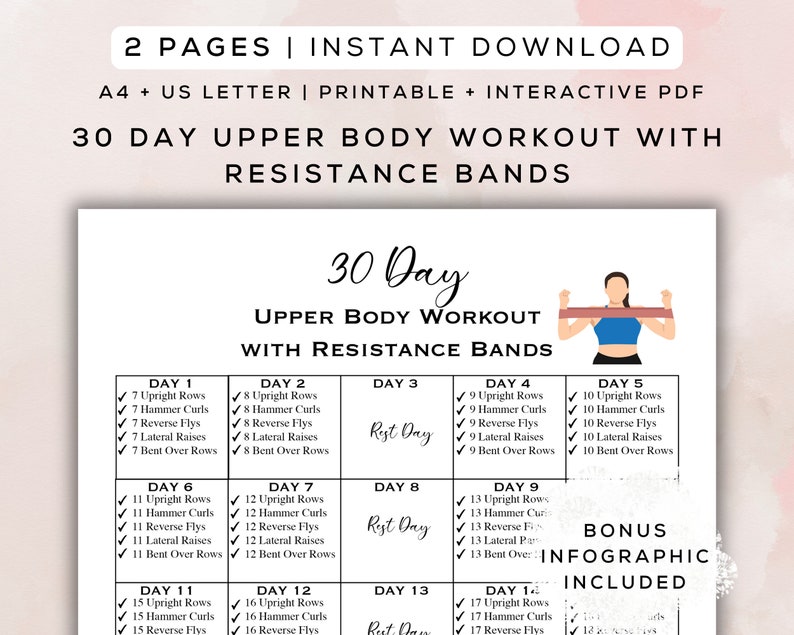 30 Day Upper Body Workout With Resistance Bands Printable + Interactive ...