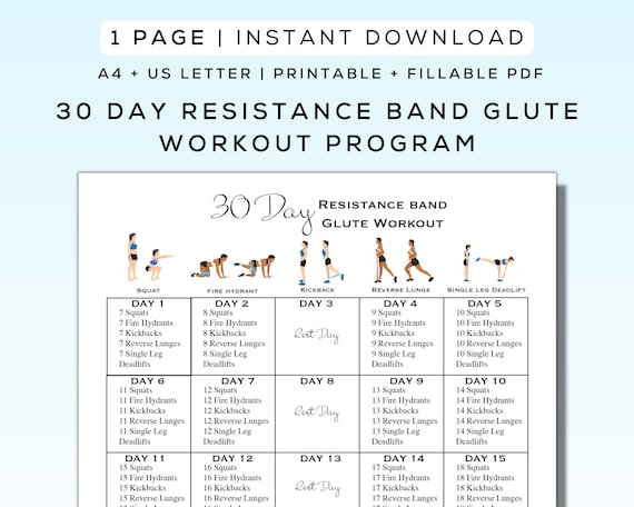 30 Day Glute Workout Plan With Resistance Bands Printable Fillable PDF Beginner Friendly easy to Follow Fitness Program A4 US Letter Etsy