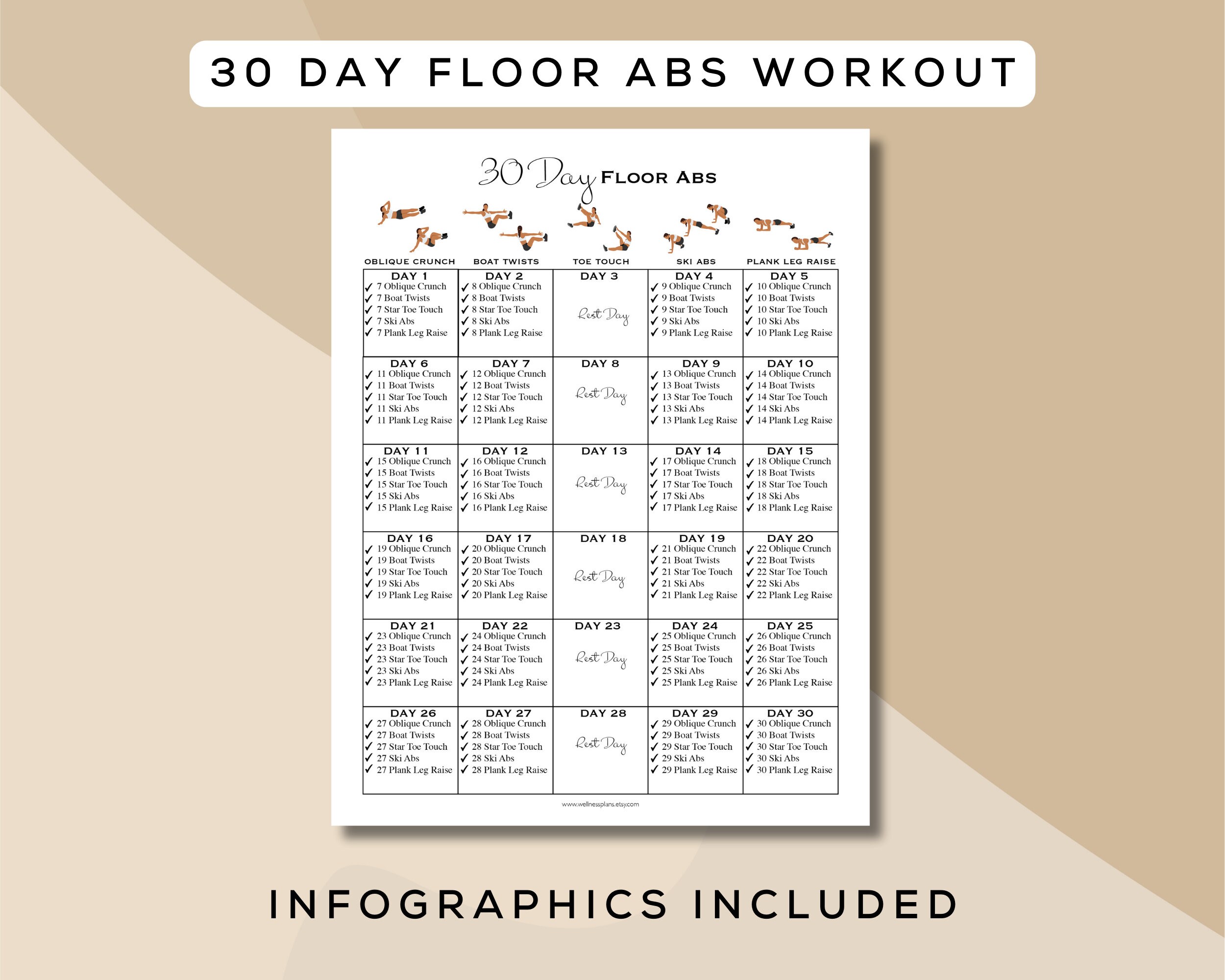 30 Day Floor Workout Bundle Printable + Interactive PDF | Easy to ...