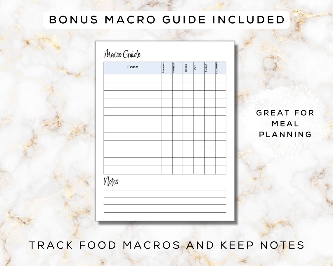 Diet Tracker Printable Fillable PDF Bonus Macro Guide Included, Food ...