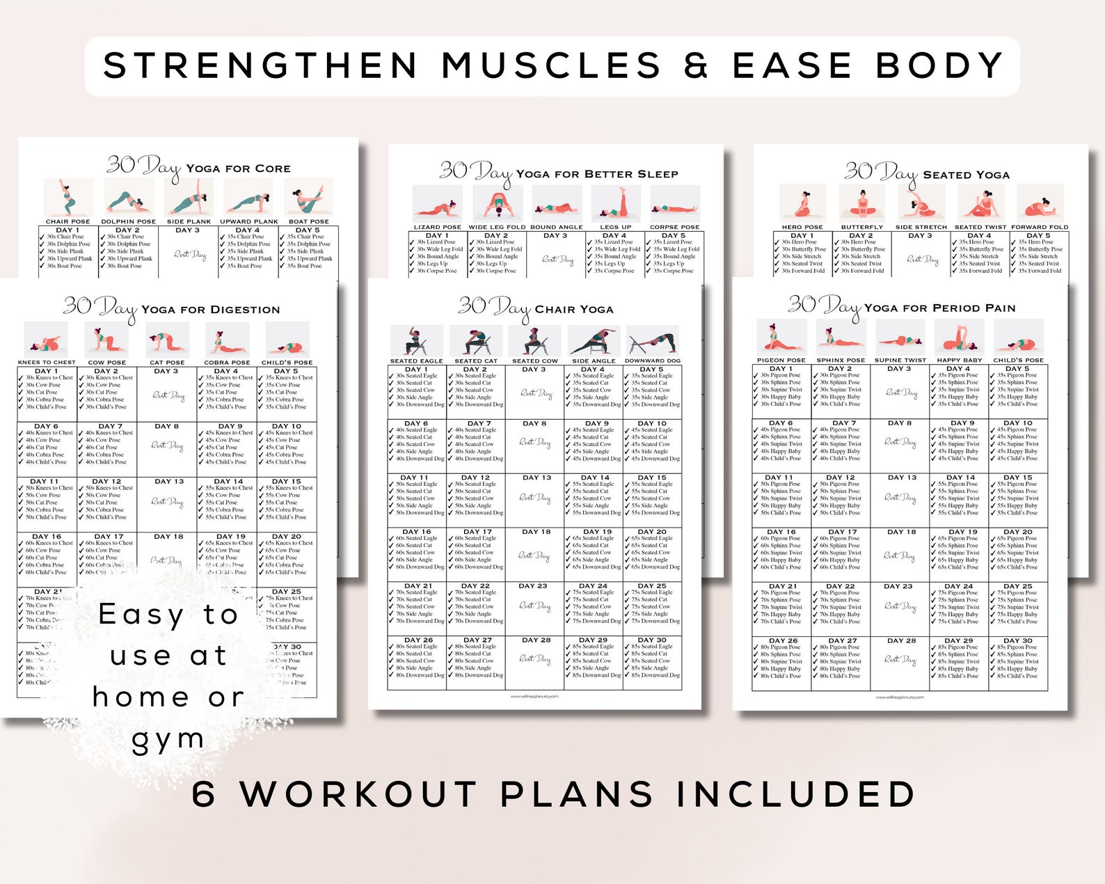 30 Day Yoga Bundle Printable + Interactive PDF | 6 Programs, Easy to ...