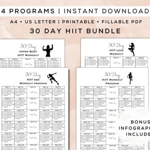 30 Day HIIT Workout Bundle Printable + Fillable PDF | Bonus Infographics, Easy to Follow Fitness Program,Home Workout, Gym Guide|A4 + Letter