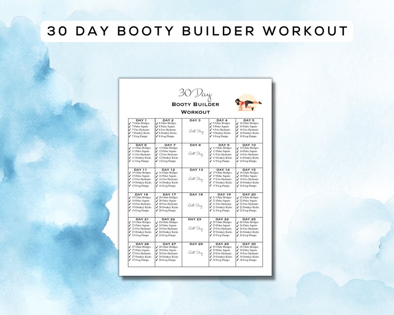 30 Day Booty Builder Bundle Printable Fillable PDF 4 Glute Leg Workout ...