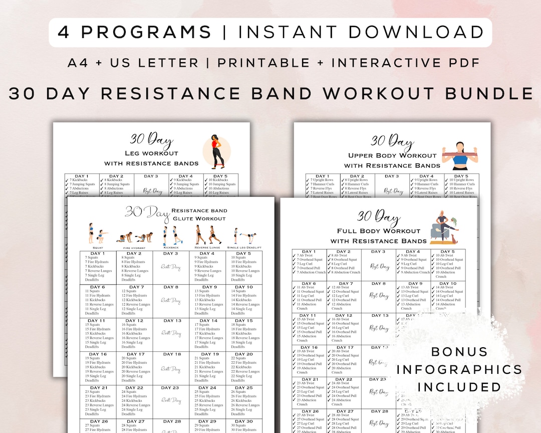 30 Day Resistance Band Workout Bundle Printable Interactive PDF