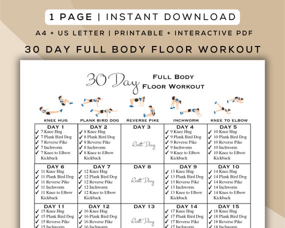 30 Day Full Body Floor Workout Printable Interactive PDF Easy to Follow Beginner Friendly Digital Home Workout Guide A4 US Letter Etsy