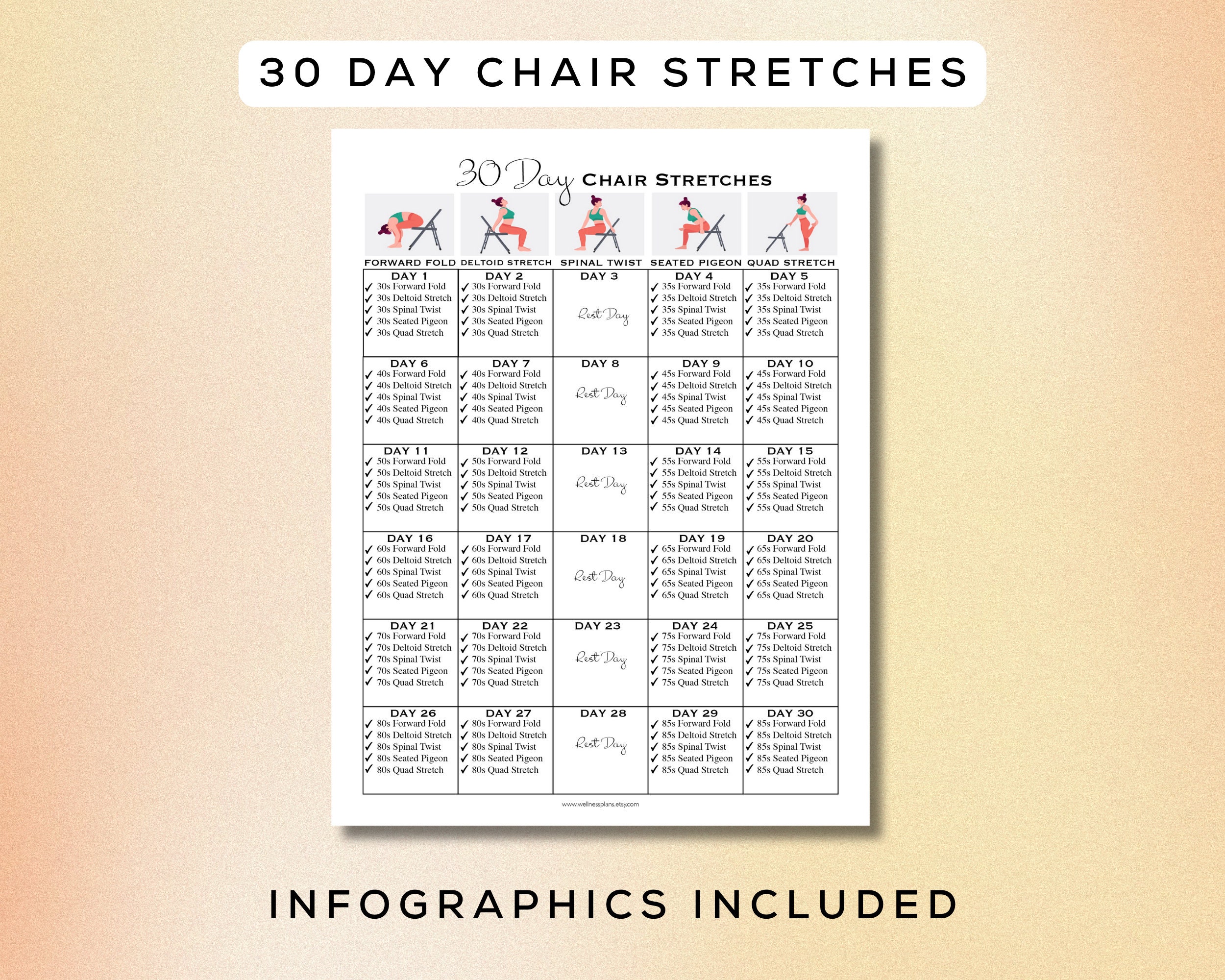 30 Day Chair Workout Bundle Printable Interactive Pdfs Easy to Follow ...