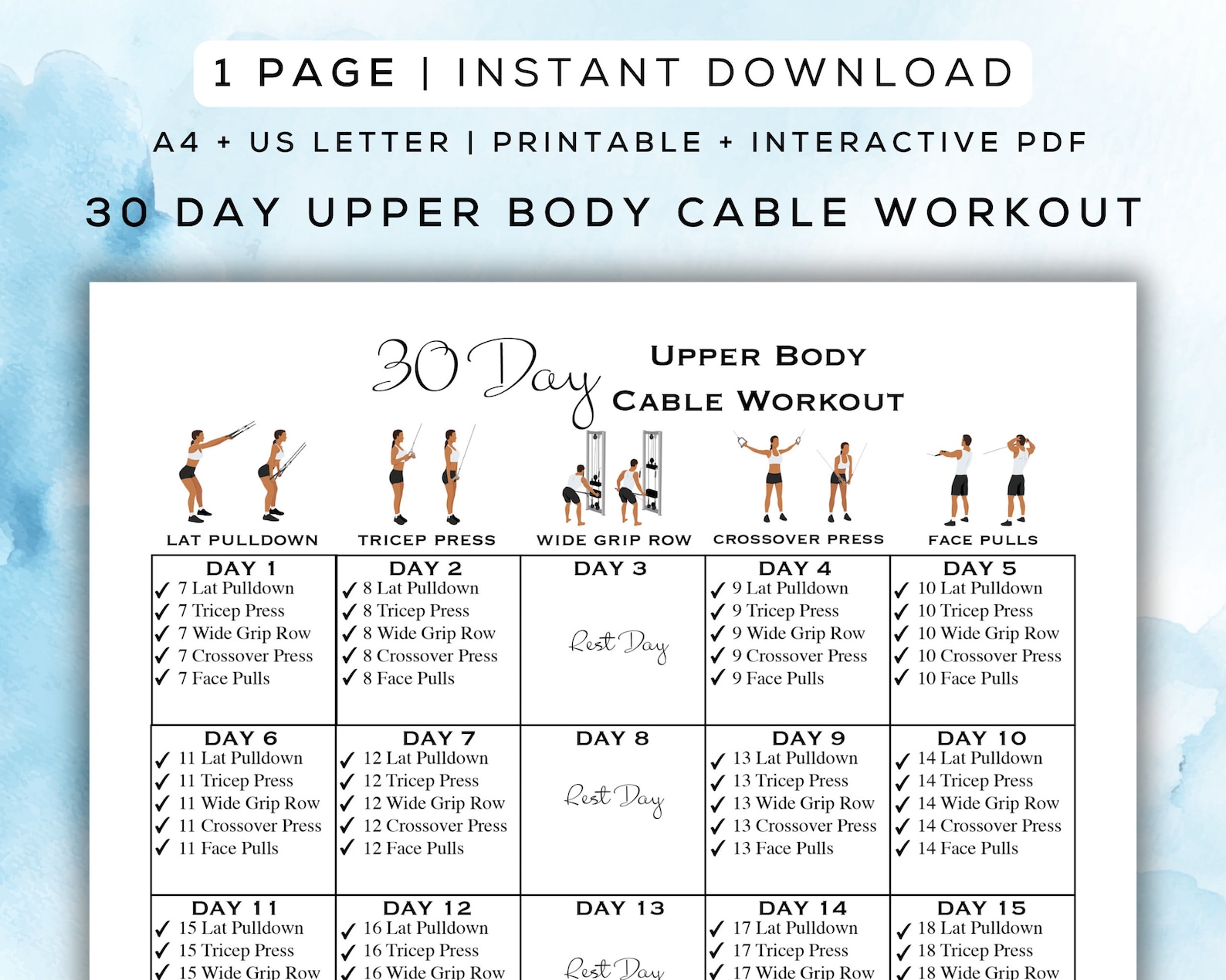 30 Day Upper Body Cable Workout Printable, Infographics Included, Easy ...