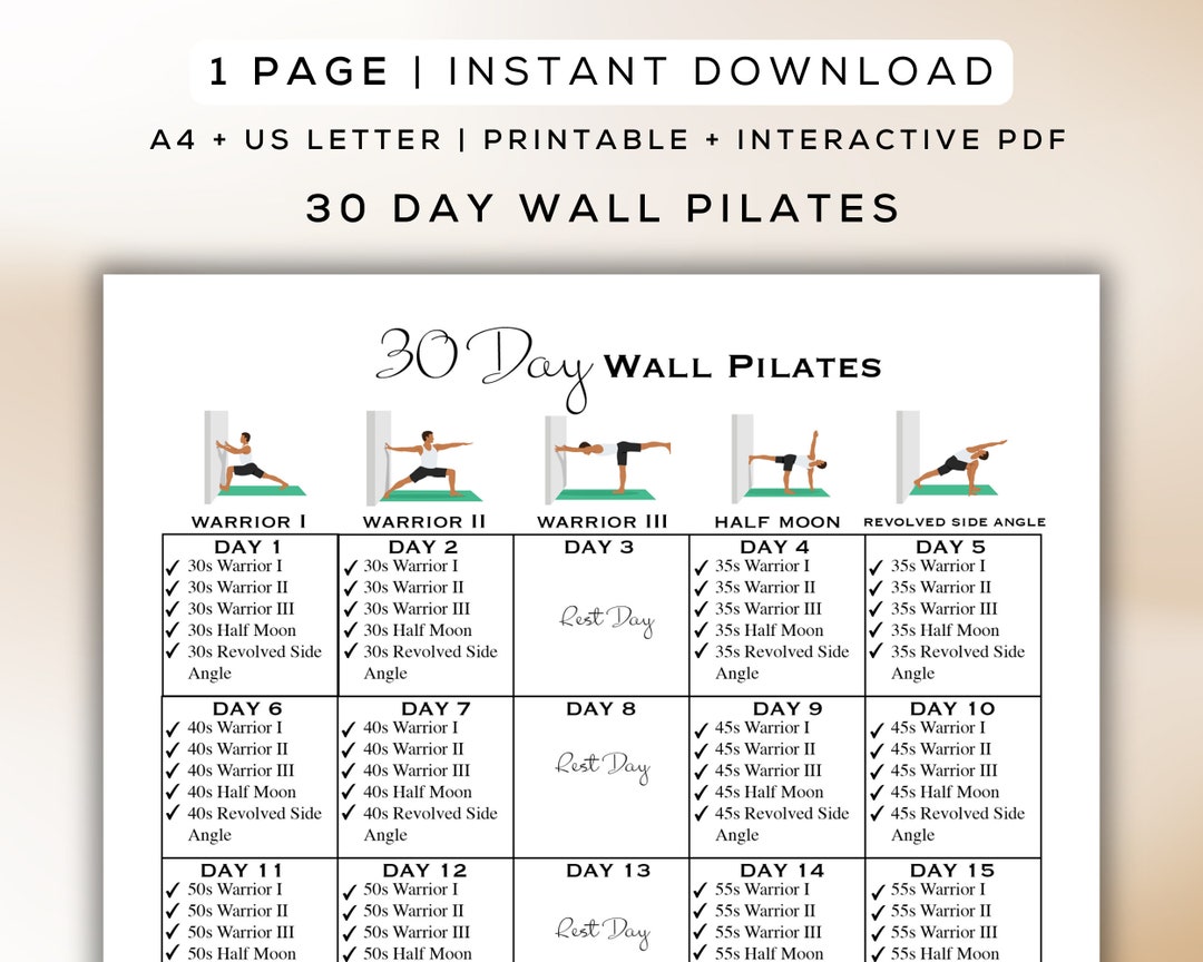 30 Day Wall Pilates Workout Printable Interactive PDF Easy to