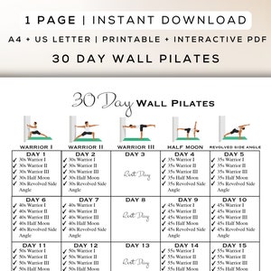 30 Day Wall Pilates Workout Printable + Interactive PDF | Easy to Follow, Beginner Friendly Workout, Digital Gym Guide | A4 + US Letter