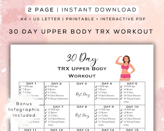 30 Day TRX Upper Body Workout Plan Interactive PDF Digital Gym Guide Bonus Infographic Included Easy to Follow Program A4 Letter Etsy