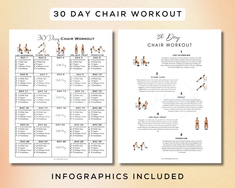 30 dagen stoeltrainingbundel afdrukbaar + interactieve pdf's | Makkelijk te volgen, beginnersvriendelijke training, digitale sportschoolgids | A4 + US Letter afbeelding 4