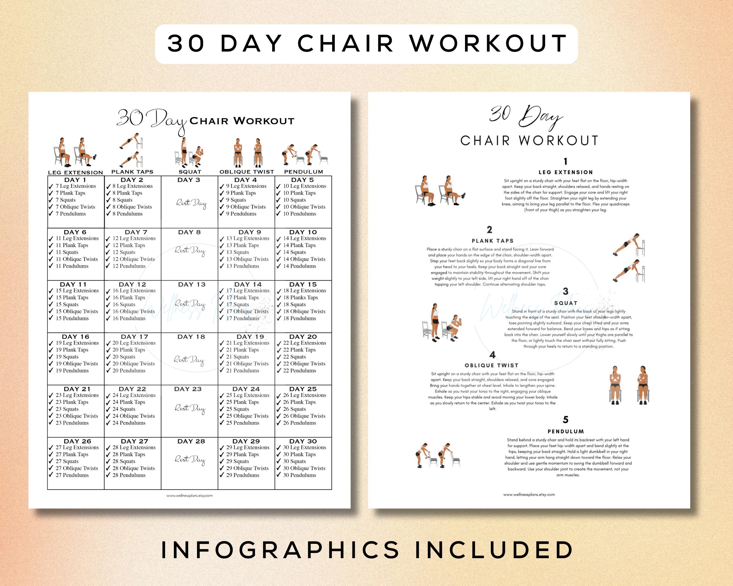 30 Day Chair Workout Bundle Printable + Interactive Pdfs | Easy to ...