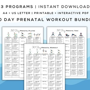 Paquete de ejercicios prenatales de 30 días para imprimir + PDF interactivo / Poses fáciles de seguir, rutina apta para embarazadas, guía digital / A4 + carta de EE. UU.