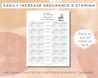 30 Day Treadmill HIIT Workout Plan Printable Interactive PDF