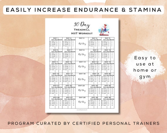 30 Day Treadmill HIIT Workout Plan Printable Interactive PDF Digital Gym Guide Easy to Follow Beginner Friendly Cardio A4 Letter Etsy