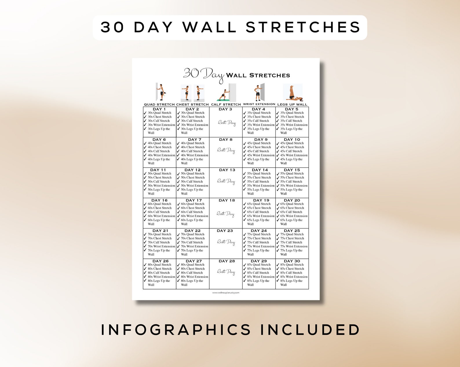 30 Day Wall Workout Bundle Printable + Interactive PDF | 6 Workout ...