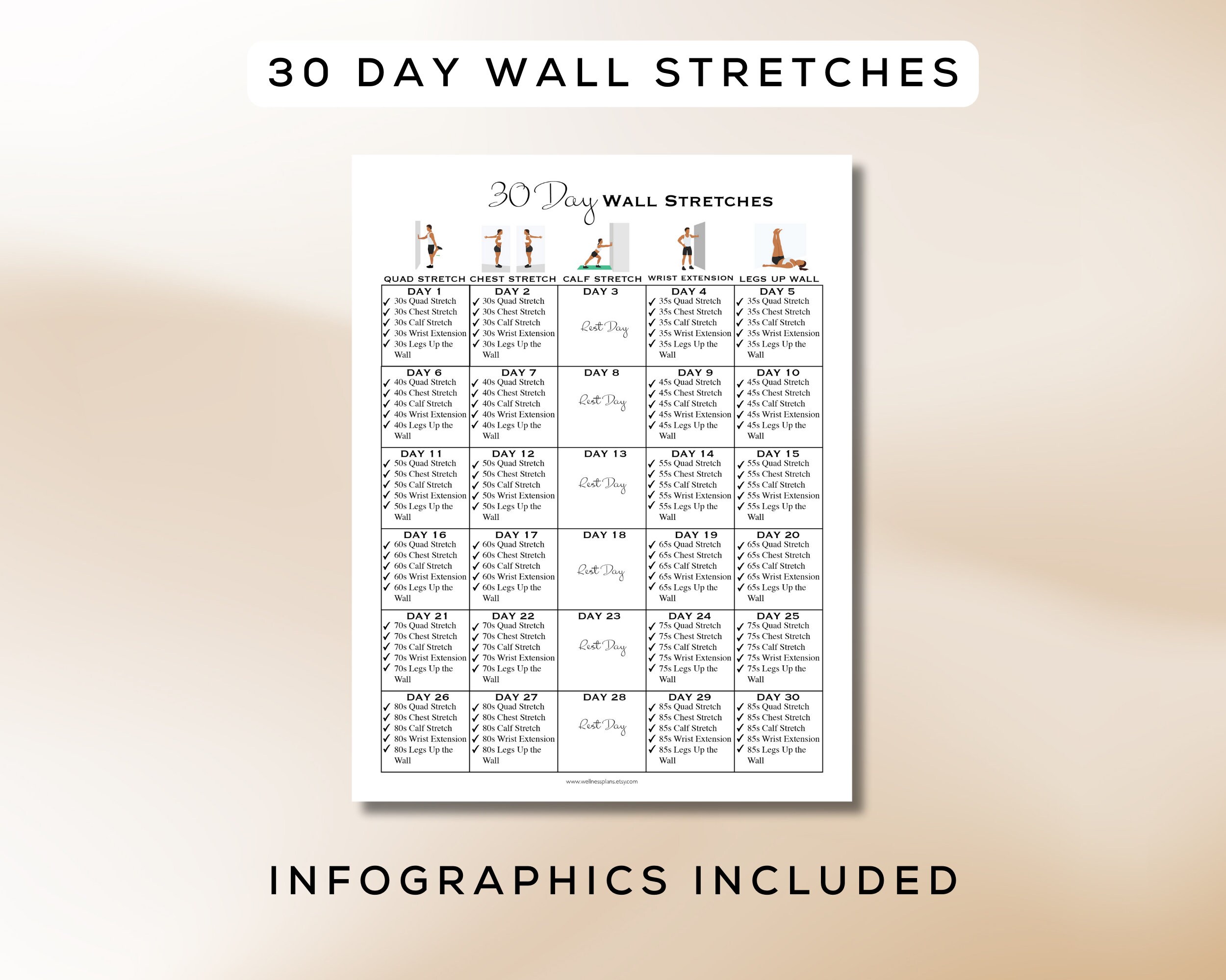 30 Day Wall Workout Bundle Printable + Interactive PDF | 6 Workout ...
