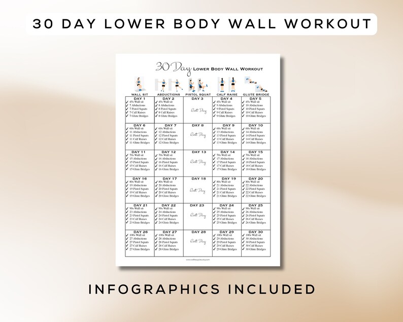 30 Day Wall Workout Bundle Printable + Interactive PDF | 6 Workout ...