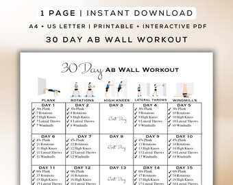 30 Day Wall Workout Printable Interactive PDF Easy to Follow Program ...