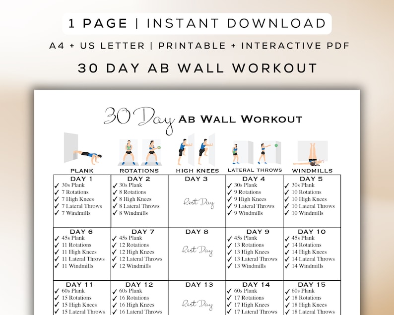 30 Day Ab Wall Workout Printable + Interactive PDF | Easy to Follow ...