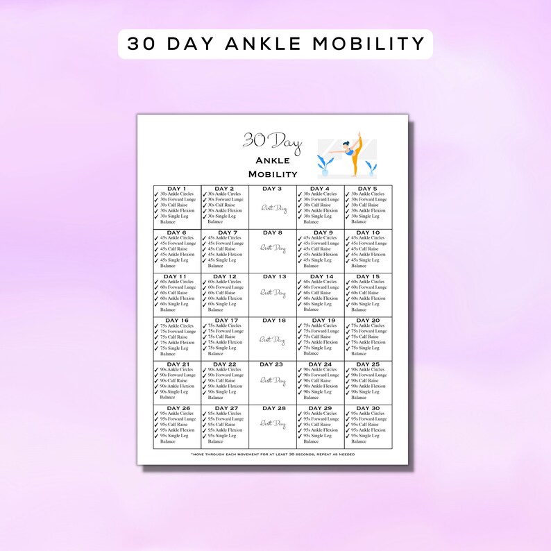 30 Day Mobility Bundle Printable Fillable PDF 4 Mobility Routines, Easy