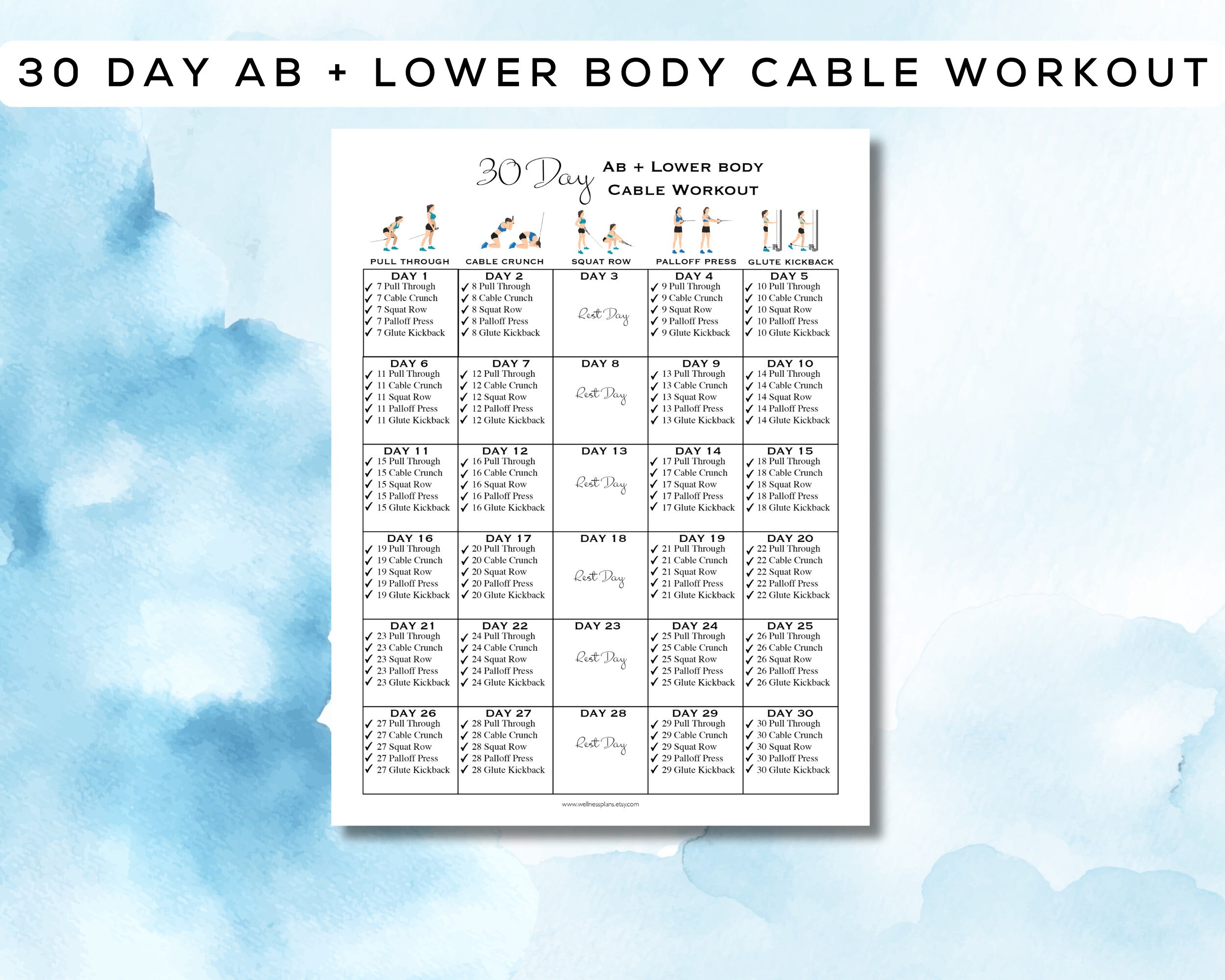 30 Day Cable Workout Bundle Printable + Interactive PDF | 2 Programs ...