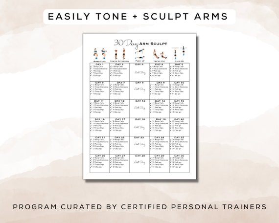 30 Day Arm Sculpt Workout Plan Printable Fillable PDF Fitness