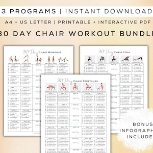 30 Day Chair Workout Bundle Printable + Interactive PDFs | Easy to Follow, Beginner Friendly Workout, Digital Gym Guide | A4 + US Letter